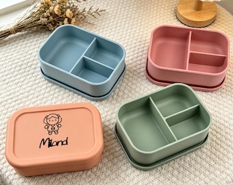 Toddler Multifunctional Silicone Lunch Case, Engraved Name Portable Meal Storage Box