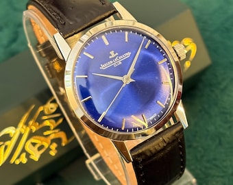 Zeldzaam Jaeger-LeCoultre Club vintage handopwindhorloge met koningsblauwe sunburst-wijzerplaat