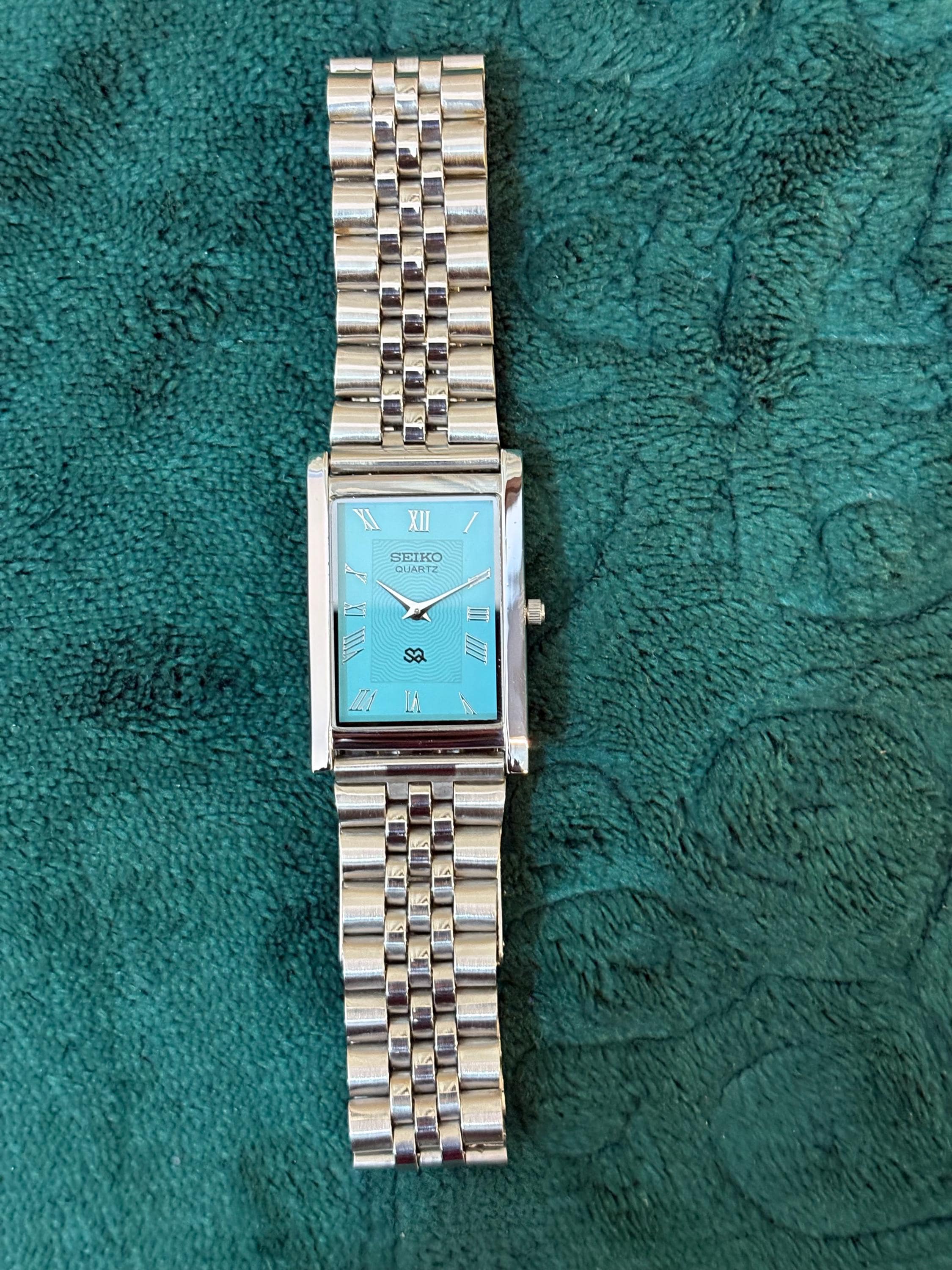 Vintage Seiko Tiffany Blue Dial Tank Watch Stainless Steel