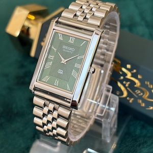 Vintage Inspired Seiko Dress Watch Green Rectangle Watch