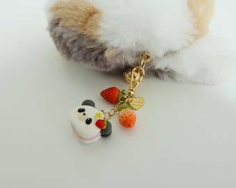 Jedyny w swoim rodzaju japoński ręcznie robiony brelok z zapięciem w kształcie pandy i makaronika z truskawkami i homarami, brelok do torebki Kawaii