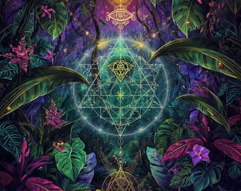 Psychedelic Spiritual Art Bundle | Ayahuasca Vision Jungle Wall Art | Sacred Geometry Digital Download | 10 Pack