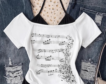 Camiseta raglán color block burdeos para adolescentes, estampado de letras musicales, prenda de dos capas.