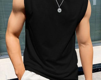 Camiseta sin mangas deportiva negra para hombre, camiseta elástica para gimnasio, ropa informal de verano.