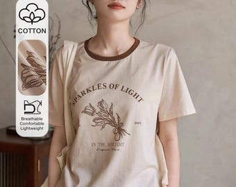 Camiseta beige con estampado de eslogan, corte holgado, de algodón, estilo casual.
