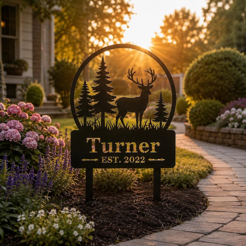 Personalized Deer Family Garden Stake,custom Last Name Metal Yard Sign ...