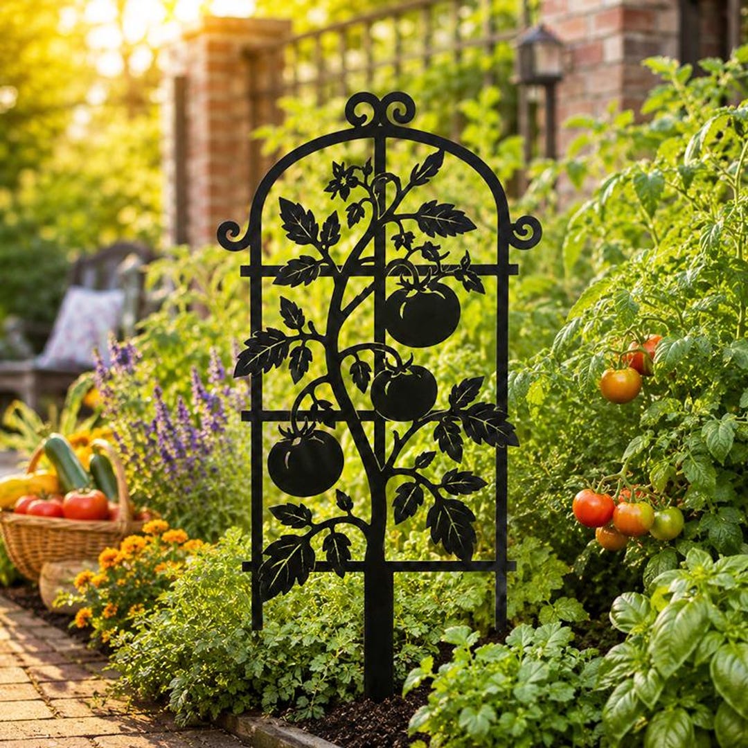 Trelis Sign Tomato Vine Garden Stake Black Metal Yard Art for Vegetable Beds,arched ...