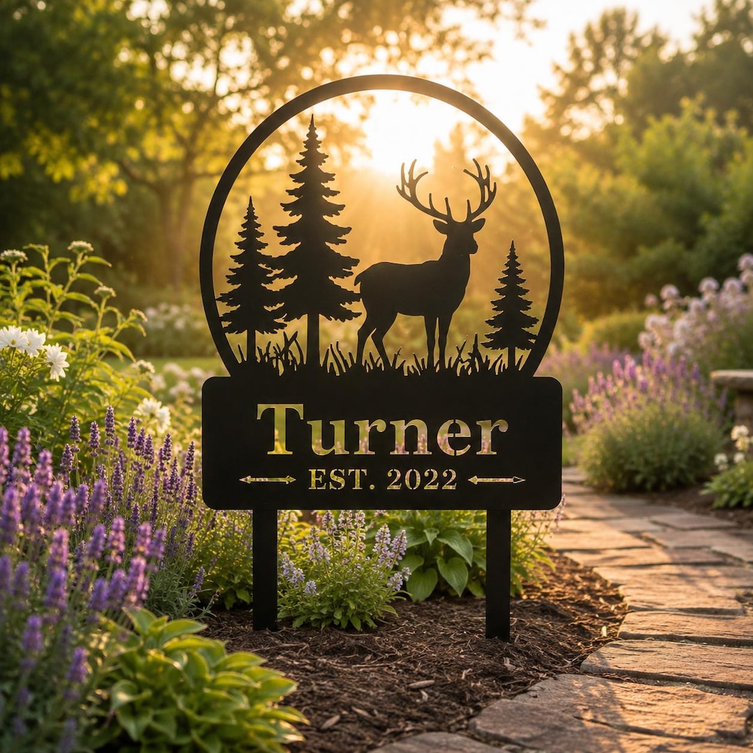 Personalized Deer Family Garden Stake,custom Last Name Metal Yard Sign ...