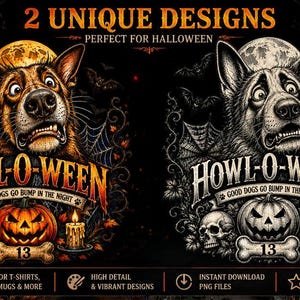 Howl-O-Ween hund PNG-paket, vintage läskig valpkonst (digital nedladdning)