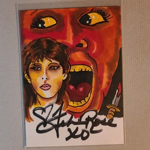 Tarjeta de dibujo autografiada de Felissa Rose para Sleepaway Camp, arte de terror, pieza única en su tipo