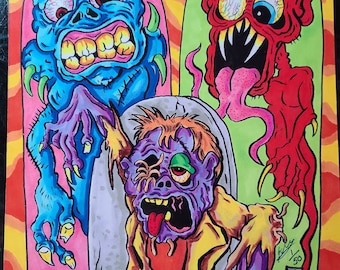 Monster Art Print Graveyard ghouls Weirdo Horror Gross free shipping