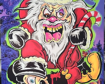 Christmas Art Print Santa Claus Meets the Mouse Monster art Weirdo X Ma free shipping