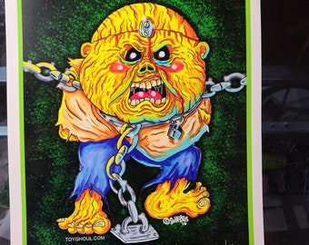 Iron Maiden Eddie Monster art Poster print Parody Piece of Mind Horror Ugly art Limited signed