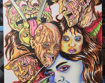 Monster Art Nightmare On Elm Street Freddy Original Drawing Horror
