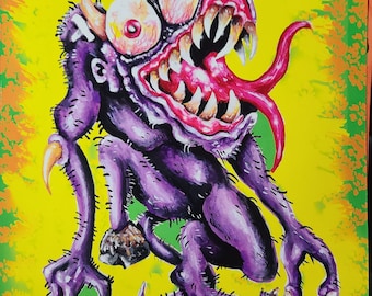 Monster Art Purple People eater art print Horror weirdo gross Halloween Ugly Free shipping