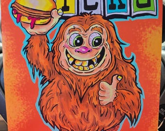 Bigfoot Sasquatch Dicks hamburgers Art Print Spokane Washington Limited edition Scheres Free Shipping