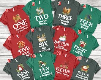 The 12 Days of Christmas Group Shirts, Twelve Days Family Party T-shirts, Holiday Graphic Shirt, Teachers Reunions, Fun couple DZMX39