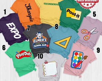 School Supply Costume Shirt – Funny Teacher Group Halloween Outfit – Back to School Matching Cosplay – Crayon Pencil Glue Notebook D3LG10