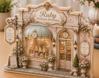 Personalized Perfume Boutique Wooden Block Decor,Custom Fragrance Shop Miniature, Vanity Desk Decor,Beauty Lover Gift, Boutique Shelf NHTB62