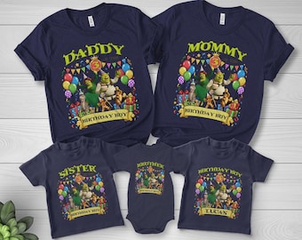 Shrek Matching Family Birthday Shirts, Mommy Daddy Sister Brother Birthday Boy Tees, Cartoon Movie Family Party Outfit GAO308