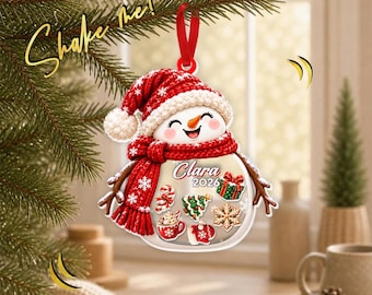 Personalized Snowman Shaker Ornament, Custom Name Year Christmas Ornament, Winter Cocoa Holiday Keepsake Gift GAPG18
