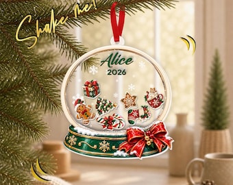 Personalized Snow Globe Shaker Ornament, Custom Name Year Christmas Ornament, Gingerbread Holiday Keepsake Gift GAPG16