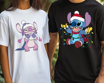Cute Alien Couple Christmas Shirt, Matching Cartoon Characters Shirt, Funny Holiday Movie Christmas Shirt, Couples Christmas Gift NFVL04
