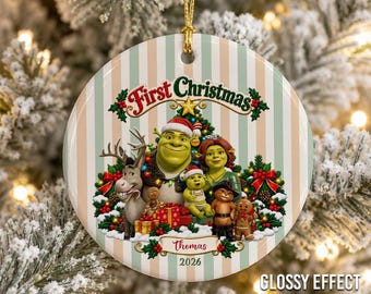 Personalized Shrek Ceramic Ornament, First Christmas Custom Name Family Holiday Gift JDRV12-05