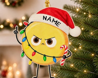 The Good Egg Christmas Ornament, Personalized Yellow Food Character with Christmas Lights, Custom Name Holiday Keepsake GAPM08-02