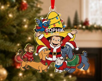 Adorno navideño de Jorge el Curioso, adorno personalizado con nombre 2026, decoración navideña de mono adorable para el árbol, regalo navideño de Jorge el Curioso C2KY16-02
