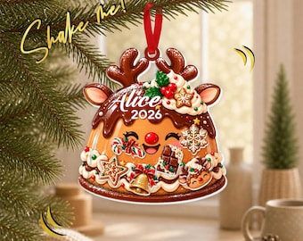 Personalized Reindeer Shaker Ornament, Custom Name Year Gingerbread Christmas Ornament, Cute Holiday Dessert Keepsake GAPG17