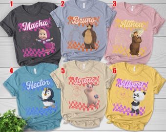 Personalized Masha and Bear Birthday Shirt, Custom Masha Cartoon T-shirt, Masha and The Bear Family Tee, Birthday Girl Gift D3LS07