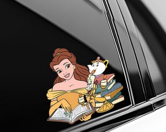 Bookish Princess Peeker Sticker, Brown Hair Reader Waterproof Car Window Vinyl Decal JCPG06