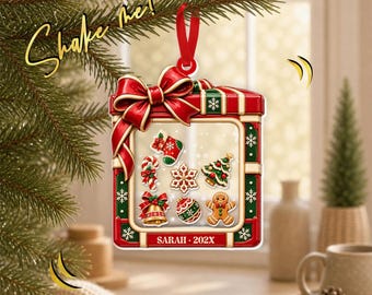Personalized Gift Box Shaker Ornament, Custom Name Year Christmas Ornament, Red Bow Holiday Keepsake, Christmas Gift GAPG11