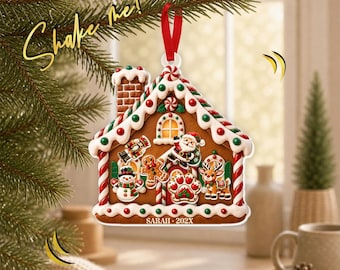 Personalized Gingerbread House Shaker Ornament, Custom Name Year Christmas Ornament, Santa Snowman Reindeer Holiday Gift GAPG12