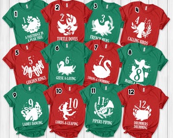 The 12 Days of Christmas Group Shirts, Twelve Days Family Party T-shirts, Holiday Graphic Shirt, Teachers Reunions, Fun couple DTK4411