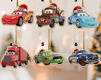 Personalized Cartoon Cars Christmas Ornament, Custom Name Movie Christmas Ornament, Racing Car Holiday Keepsake Gift NGX501
