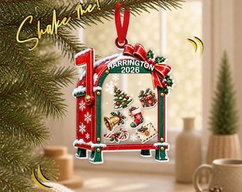Personalized New Home Shaker Ornament, Custom Family Name Year Christmas Door Ornament, House Number Holiday Keepsake GAPG14