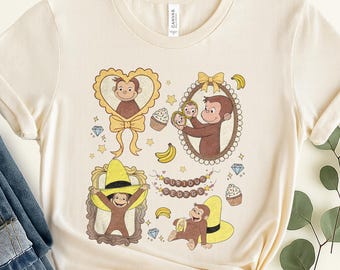 Retro Coquette Curious George Shirt, Bow Monkey Birthday Girl Nostalgic Tee JCPN06