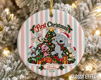 Personalized Elephant & Piggie Ceramic Ornament, First Christmas Custom Name Book Lover Gift JDRV12-06