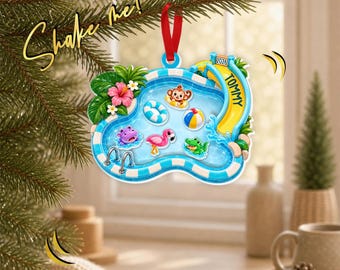 Personalized Pool Shaker Ornament, Custom Name Year Swimming Christmas Ornament, Summer Pool Holiday Keepsake Gift GAPG20