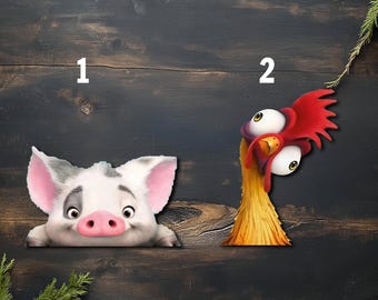 Funny Cartoon Peeker Sticker, Cute Farm Animal Car Decal, Pig & Chicken Window Sticker, Peeking Vinyl Decal for Car,Animal Lover Gift NGRV16