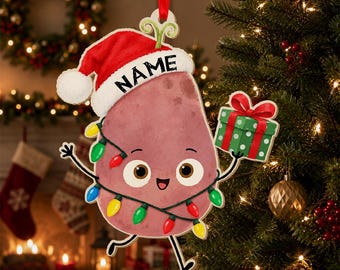 Cute Food Friends Christmas Ornament, Personalized Pink Food Character with Santa Hat, Custom Name Holiday Gift GAPM08-03
