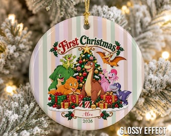 Personalized Land Before Time Ceramic Ornament, First Christmas Dinosaur Custom Name Gift JDRV12-03
