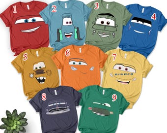 Funny Race Car Character Shirts, Matching Family Car Costume Tee, Group Halloween Shirts, Cartoon Vehicle Inspired Shirt, Family Tee BON102