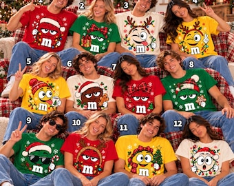 M and M Christmas Shirt, Chocolate Candy Characters Holiday Tee, Matching Family Christmas Shirts, Cute Festive Group Outfit NHWS61-RD
