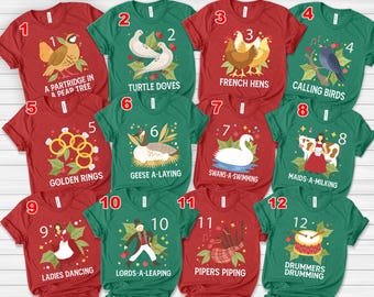 The 12 Days of Christmas Group Shirts, Twelve Days Family Party T-shirts, Holiday Graphic Shirt, Teachers Reunions, Fun couple DTK4A50