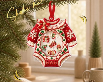 Personalized Baby Christmas Shaker Ornament, Custom Name Year Baby Romper Ornament, Newborn Holiday Keepsake Gift GAPG13