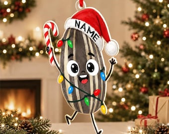 The Bad Seed Christmas Ornament, Personalized Sunflower Seed with Santa Hat, Custom Name Holiday Decoration, Teacher Gift GAPM08-01