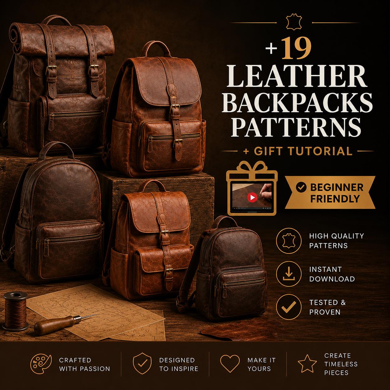 Leathe Backpack Pattern Leather Backpack Pattern PDF Bundle | DIY Leather Laptop Backpack ...
